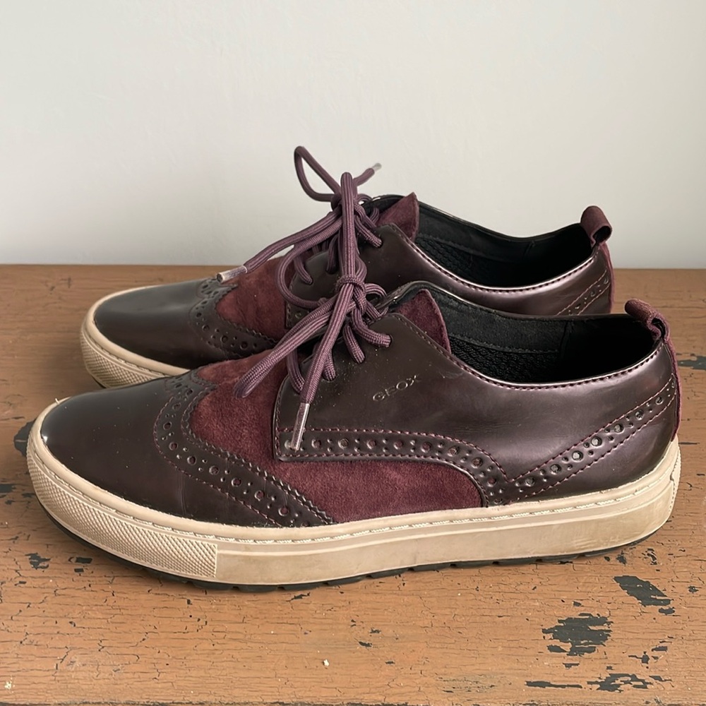 Geox Breeda Magenta Leather Casual Wingtip Sneakers Shoes Women’s Sz 5 US 35 EU